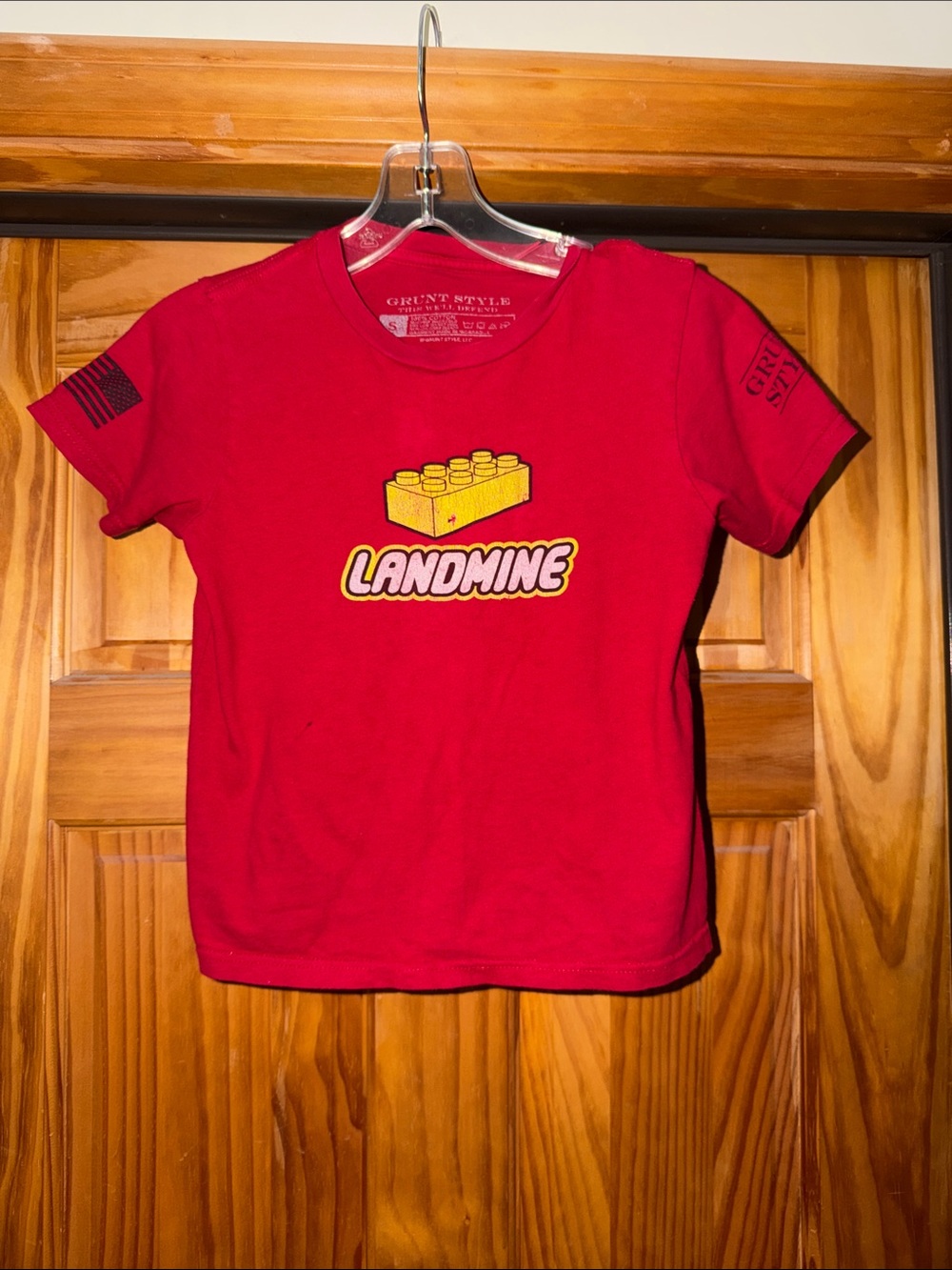 Grunt Style Red Kids' 'Landmine' Graphic Tee with Yellow Brick Logo